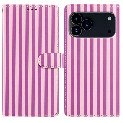 For iPhone 17 Pro Max Wallet Case Vintage Stripes Leather Stand Flip Phone Cover with Wrist Strap