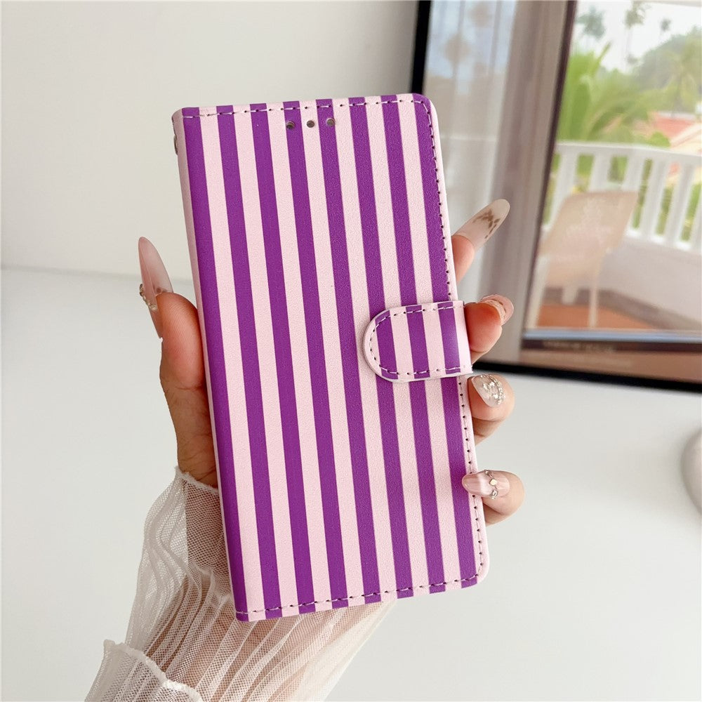 For iPhone 17 Pro Max Wallet Case Vintage Stripes Leather Stand Flip Phone Cover with Wrist Strap