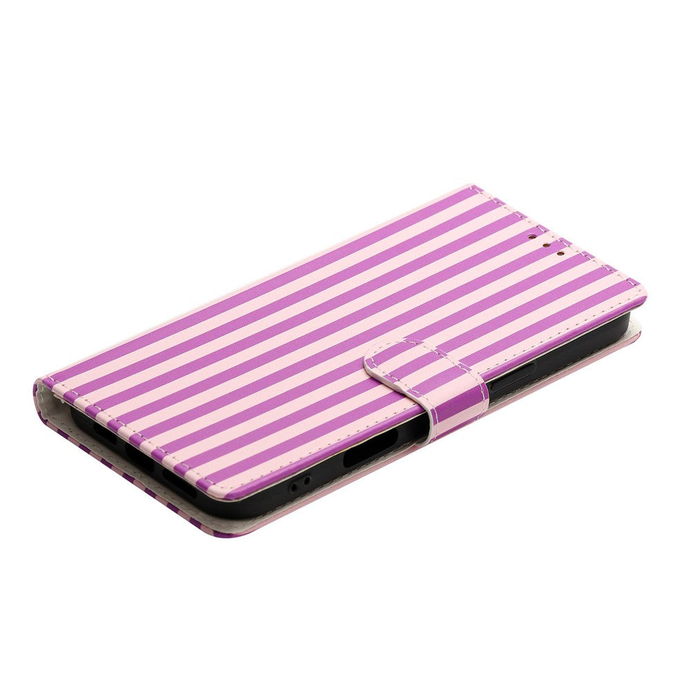 For iPhone 17 Pro Max Wallet Case Vintage Stripes Leather Stand Flip Phone Cover with Wrist Strap