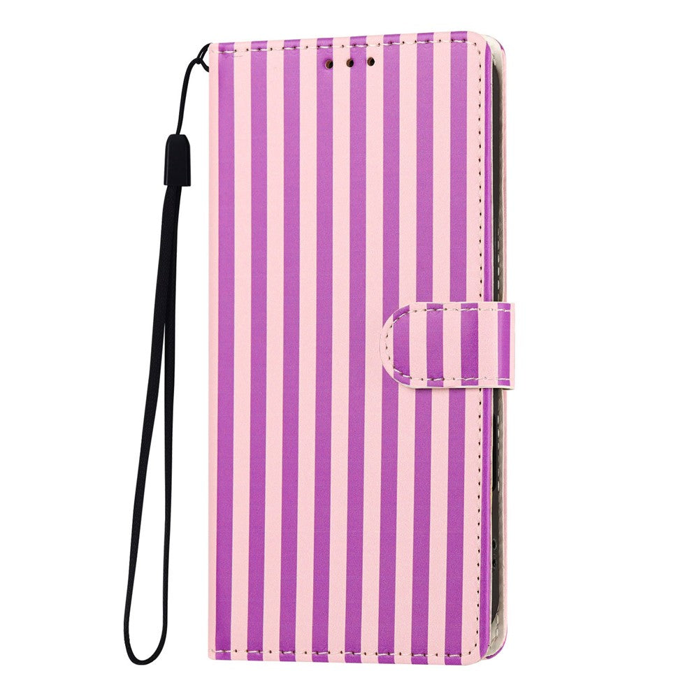 For iPhone 17 Pro Max Wallet Case Vintage Stripes Leather Stand Flip Phone Cover with Wrist Strap