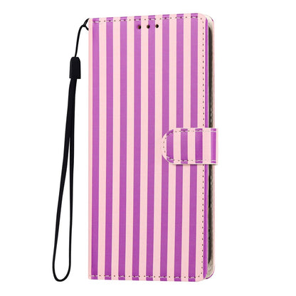 For iPhone 17 Pro Max Wallet Case Vintage Stripes Leather Stand Flip Phone Cover with Wrist Strap
