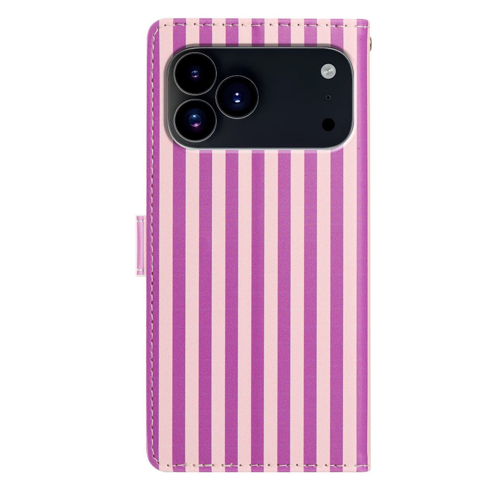 For iPhone 17 Pro Max Wallet Case Vintage Stripes Leather Stand Flip Phone Cover with Wrist Strap