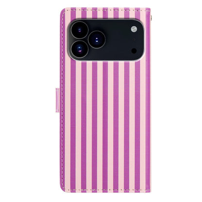 For iPhone 17 Pro Max Wallet Case Vintage Stripes Leather Stand Flip Phone Cover with Wrist Strap
