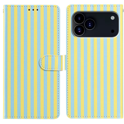 For iPhone 17 Pro Max Wallet Case Vintage Stripes Leather Stand Flip Phone Cover with Wrist Strap