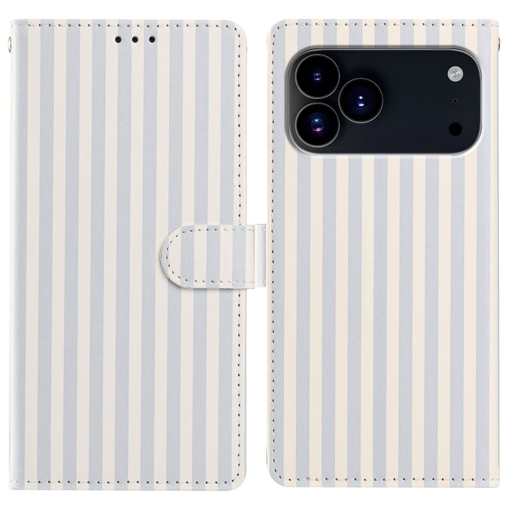 For iPhone 17 Pro Max Wallet Case Vintage Stripes Leather Stand Flip Phone Cover with Wrist Strap