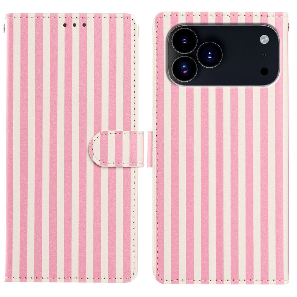 For iPhone 17 Pro Max Wallet Case Vintage Stripes Leather Stand Flip Phone Cover with Wrist Strap