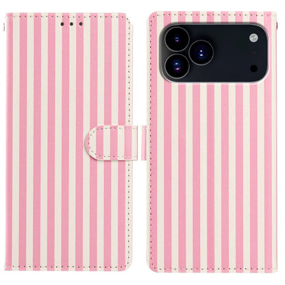 For iPhone 17 Pro Max Wallet Case Vintage Stripes Leather Stand Flip Phone Cover with Wrist Strap