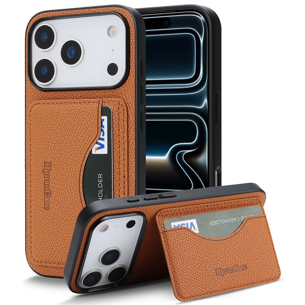 HGUANCASE For iPhone 17 Pro Max Case Vintage Leather TPU Phone Cover with Magnetic Card Holder Kickstand