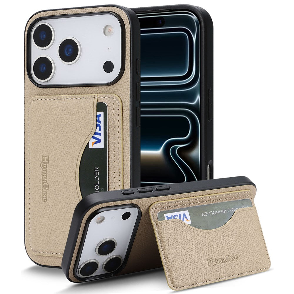 HGUANCASE For iPhone 17 Pro Max Case Vintage Leather TPU Phone Cover with Magnetic Card Holder Kickstand
