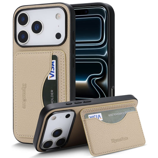 HGUANCASE For iPhone 17 Pro Max Case Vintage Leather TPU Phone Cover with Magnetic Card Holder Kickstand