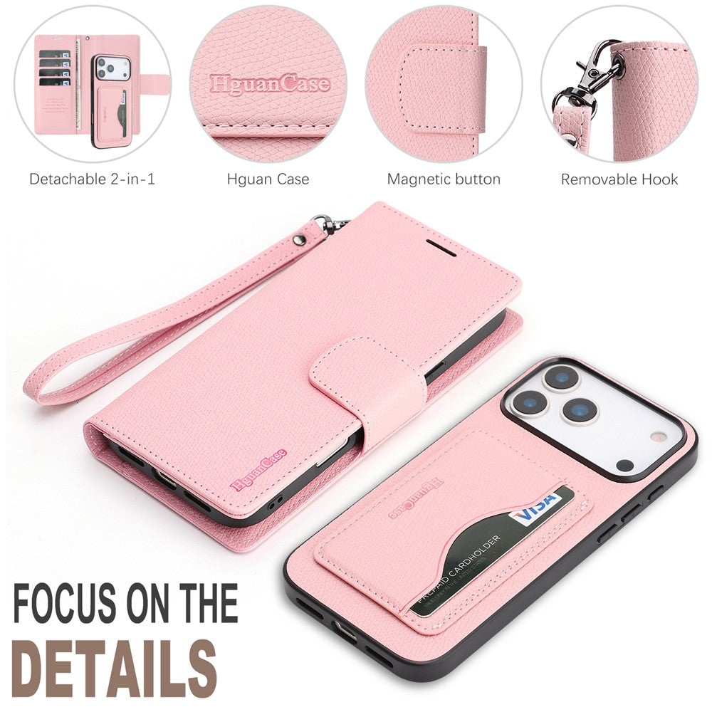 HGUANCASE For iPhone 17 Pro Max Case Wallet Stand Detachable Vintage Leather Phone Cover with Wrist Strap