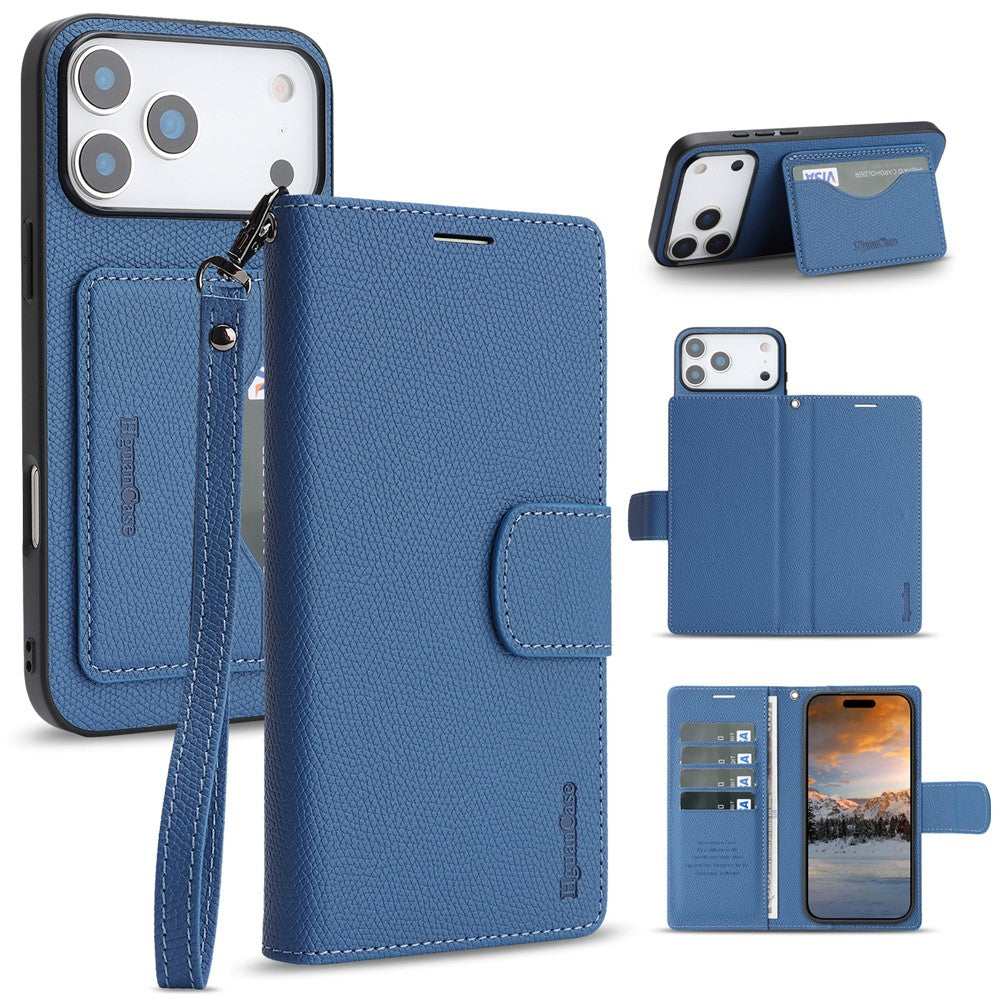 HGUANCASE For iPhone 17 Pro Max Case Wallet Stand Detachable Vintage Leather Phone Cover with Wrist Strap