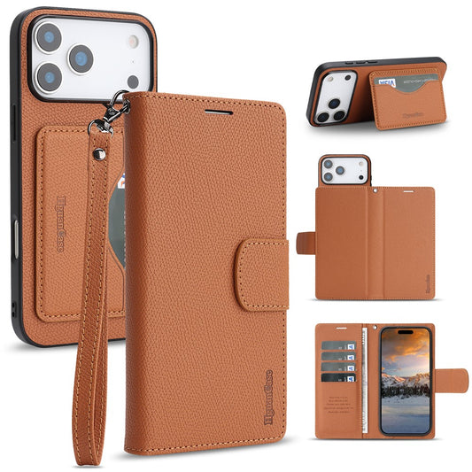 HGUANCASE For iPhone 17 Pro Max Case Wallet Stand Detachable Vintage Leather Phone Cover with Wrist Strap