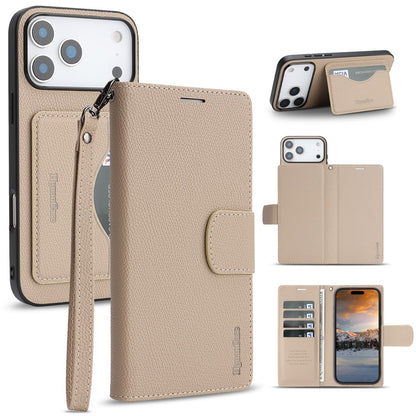 HGUANCASE For iPhone 17 Pro Max Case Wallet Stand Detachable Vintage Leather Phone Cover with Wrist Strap
