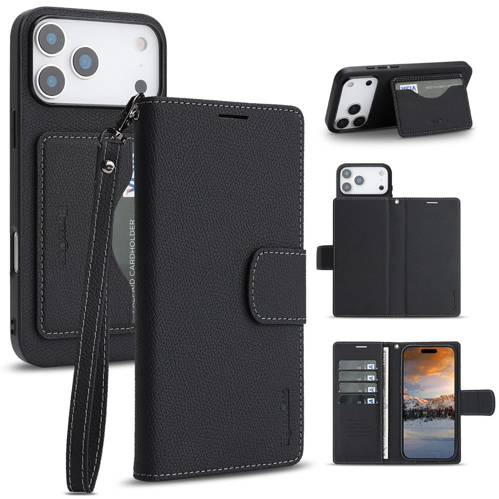 HGUANCASE For iPhone 17 Pro Max Case Wallet Stand Detachable Vintage Leather Phone Cover with Wrist Strap