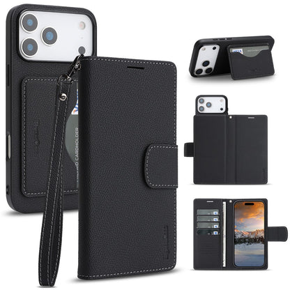 HGUANCASE For iPhone 17 Pro Max Case Wallet Stand Detachable Vintage Leather Phone Cover with Wrist Strap