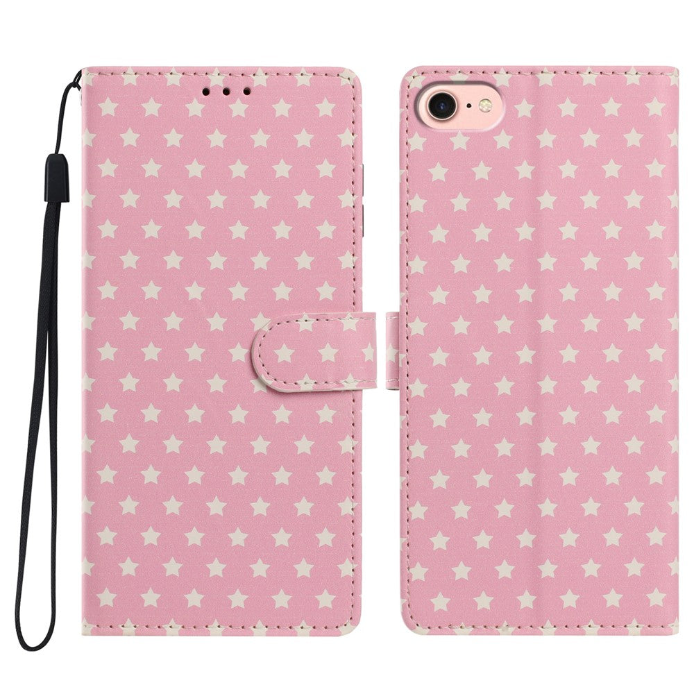 For iPhone 17e / 16e Case Star Pattern PU Leather Wallet Stand Phone Cover with Wrist Strap