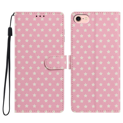 For iPhone 17e / 16e Case Star Pattern PU Leather Wallet Stand Phone Cover with Wrist Strap