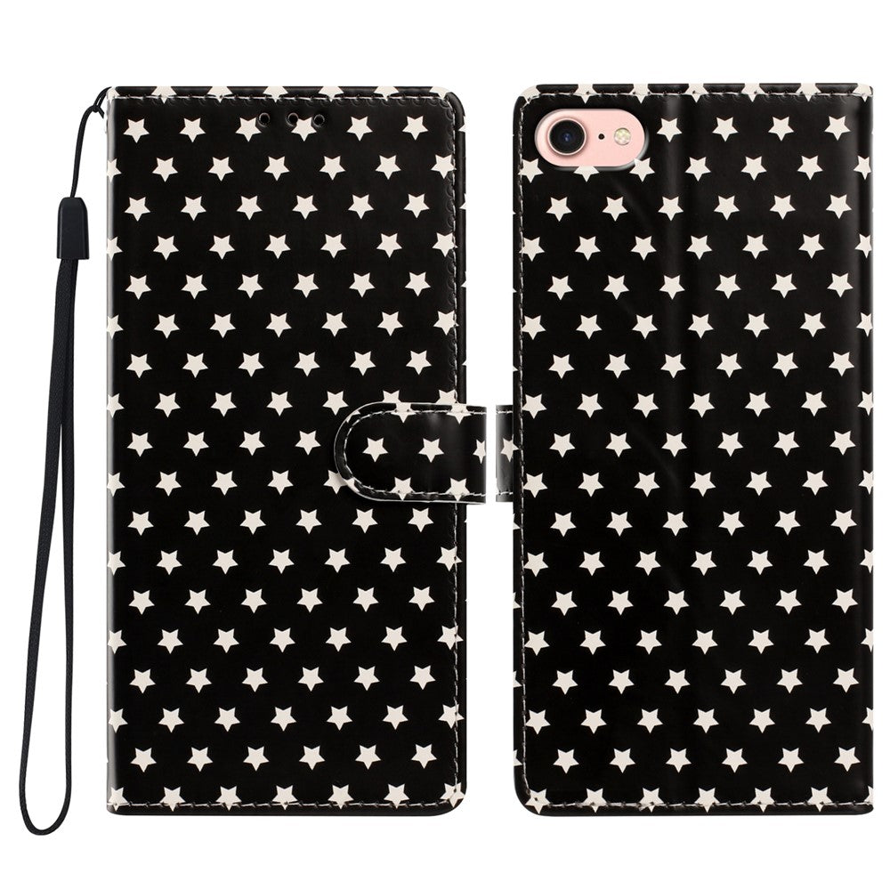 For iPhone 17e / 16e Case Star Pattern PU Leather Wallet Stand Phone Cover with Wrist Strap