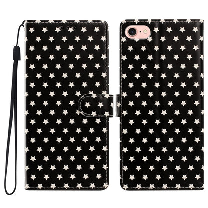 For iPhone 17e / 16e Case Star Pattern PU Leather Wallet Stand Phone Cover with Wrist Strap