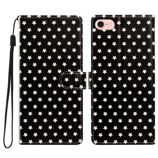 For iPhone 17e / 16e Case Star Pattern PU Leather Wallet Stand Phone Cover with Wrist Strap