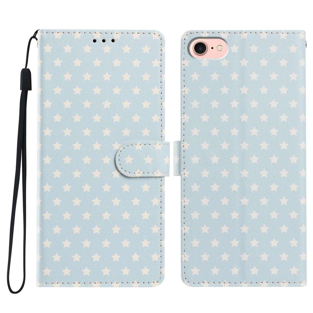 For iPhone 17e / 16e Case Star Pattern PU Leather Wallet Stand Phone Cover with Wrist Strap