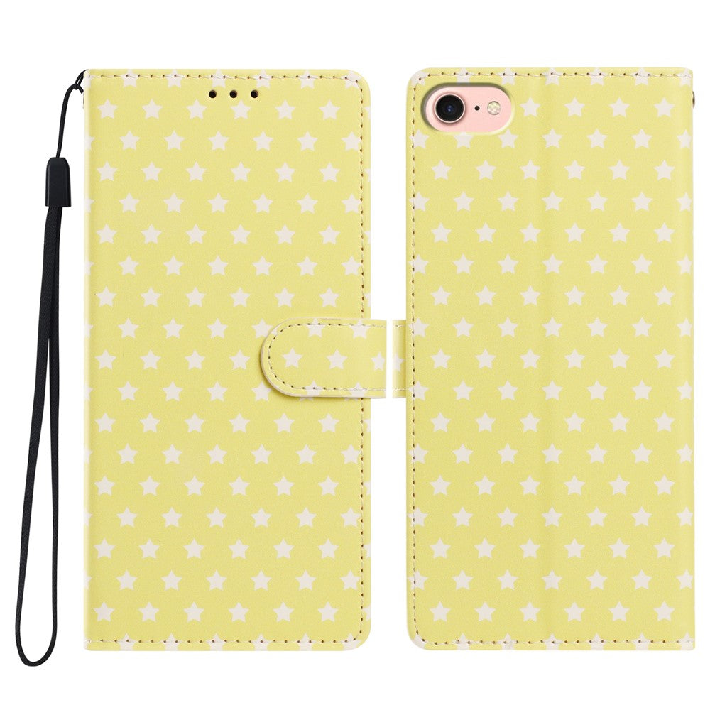 For iPhone 17e / 16e Case Star Pattern PU Leather Wallet Stand Phone Cover with Wrist Strap