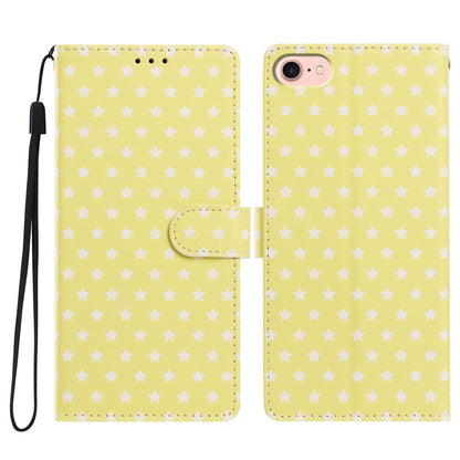 For iPhone 17e / 16e Case Star Pattern PU Leather Wallet Stand Phone Cover with Wrist Strap