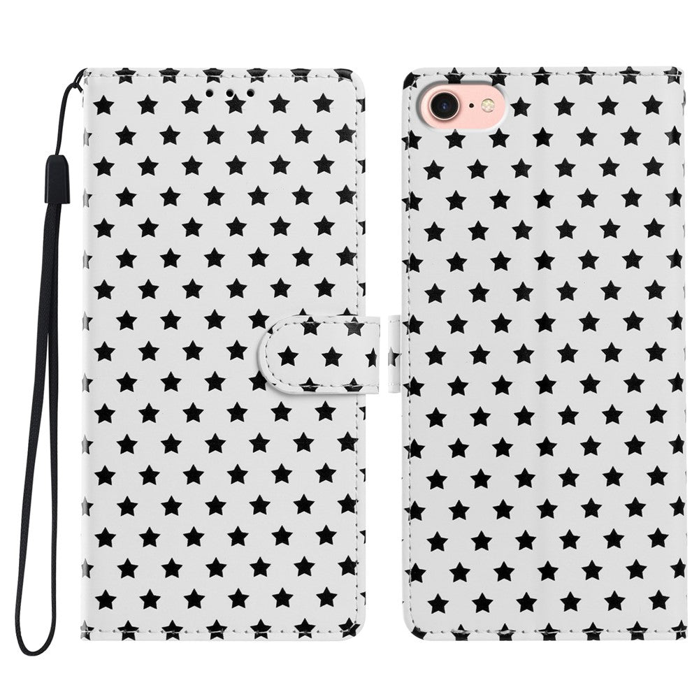 For iPhone 17e / 16e Case Star Pattern PU Leather Wallet Stand Phone Cover with Wrist Strap