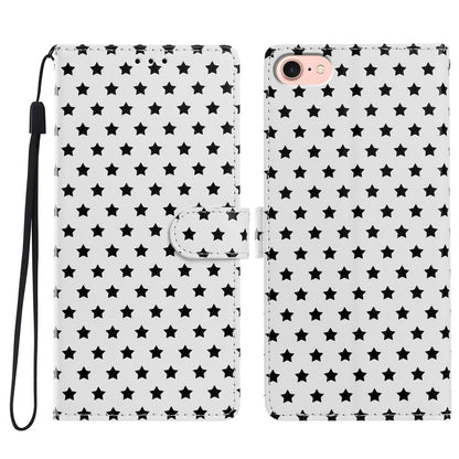 For iPhone 17e / 16e Case Star Pattern PU Leather Wallet Stand Phone Cover with Wrist Strap