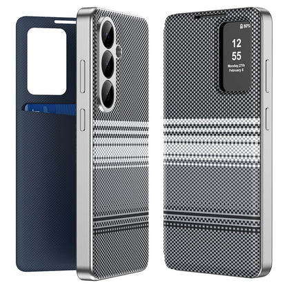 For Samsung Galaxy S26+ Case Card Slot View Window Gradient Color Checkered Pattern Leather Phone Cover