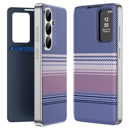 For Samsung Galaxy S26+ Case Card Slot View Window Gradient Color Checkered Pattern Leather Phone Cover