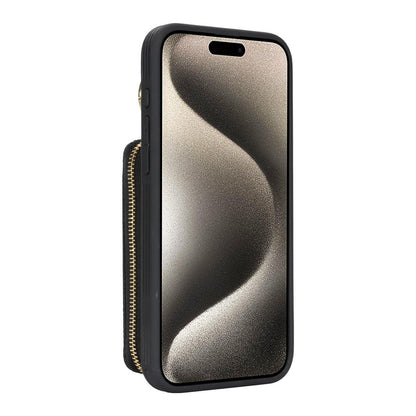 For iPhone 15 Pro Max Zipper Wallet Case Litchi Texture Leather Back Phone Cover with Metal Ring Holder