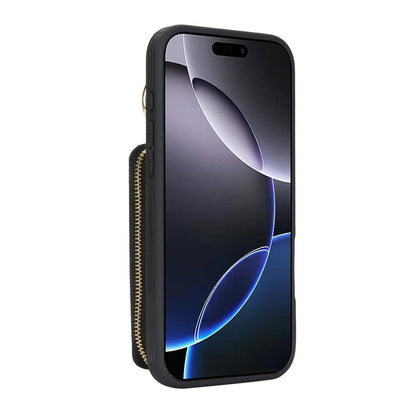 For iPhone 16 Pro Max Zipper Wallet Case Litchi Texture Leather Back Phone Cover with Metal Ring Holder