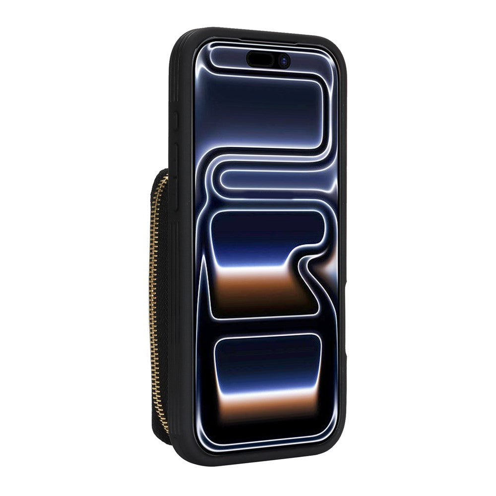 For iPhone 17 Pro Zipper Wallet Case Litchi Texture Leather Back Phone Cover with Metal Ring Holder