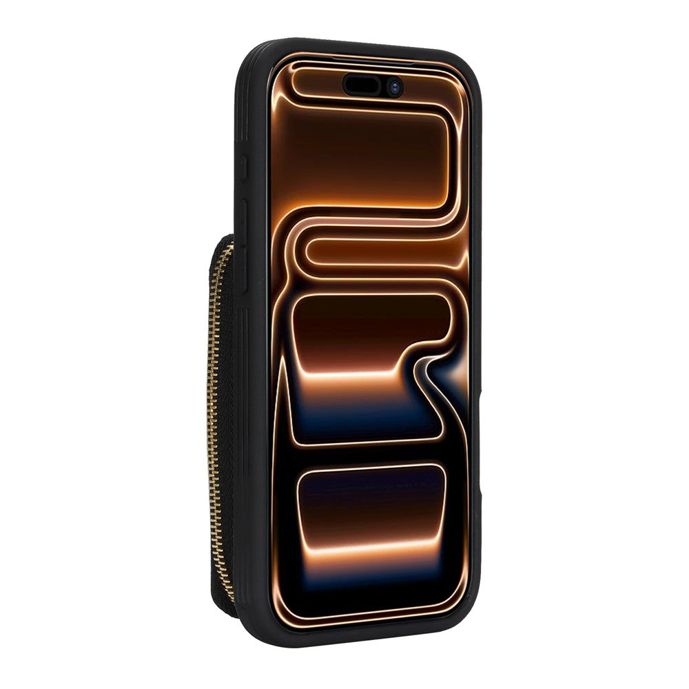 For iPhone 17 Pro Max Zipper Wallet Case Litchi Texture Leather Back Phone Cover with Metal Ring Holder