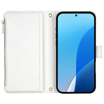 For Samsung Galaxy S25 Ultra Leather Case with Wrist Strap   /   Shoulder Strap Rhombic Floral Pattern Zipper Wallet Phone Cover