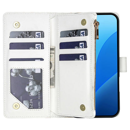 For Samsung Galaxy S25 Ultra Leather Case with Wrist Strap   /   Shoulder Strap Rhombic Floral Pattern Zipper Wallet Phone Cover