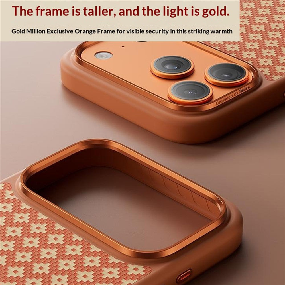 BENKS for iPhone 17 Pro Magnetic Case Aramid Fiber Shockproof Cover with Golden Badge Decor