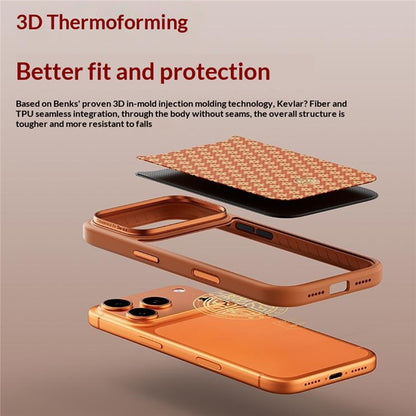 BENKS for iPhone 17 Pro Magnetic Case Aramid Fiber Shockproof Cover with Golden Badge Decor