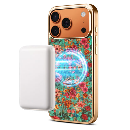 For iPhone 17 Pro Magnetic Case Floral Pattern PU Leather Coated PC+TPU Shockproof Cover