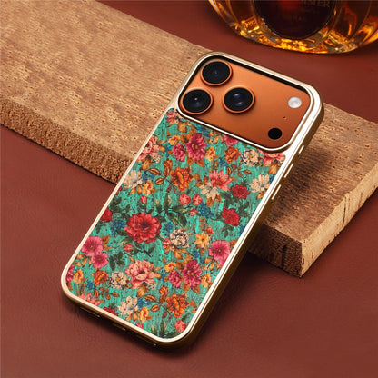 For iPhone 17 Pro Magnetic Case Floral Pattern PU Leather Coated PC+TPU Shockproof Cover
