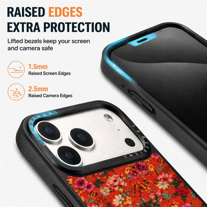 For iPhone 17 Pro Magnetic Case Floral Pattern PU Leather PC TPU Shockproof Cover