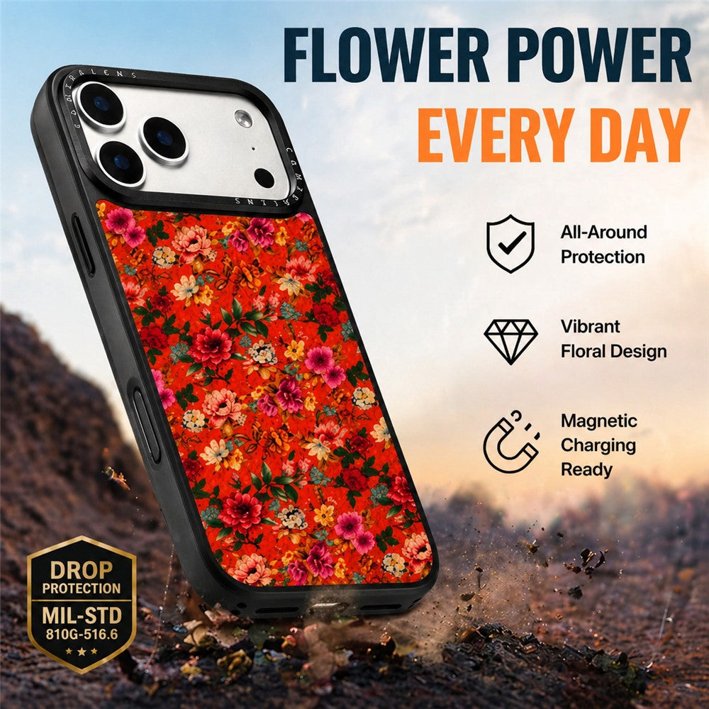 For iPhone 17 Pro Magnetic Case Floral Pattern PU Leather PC TPU Shockproof Cover