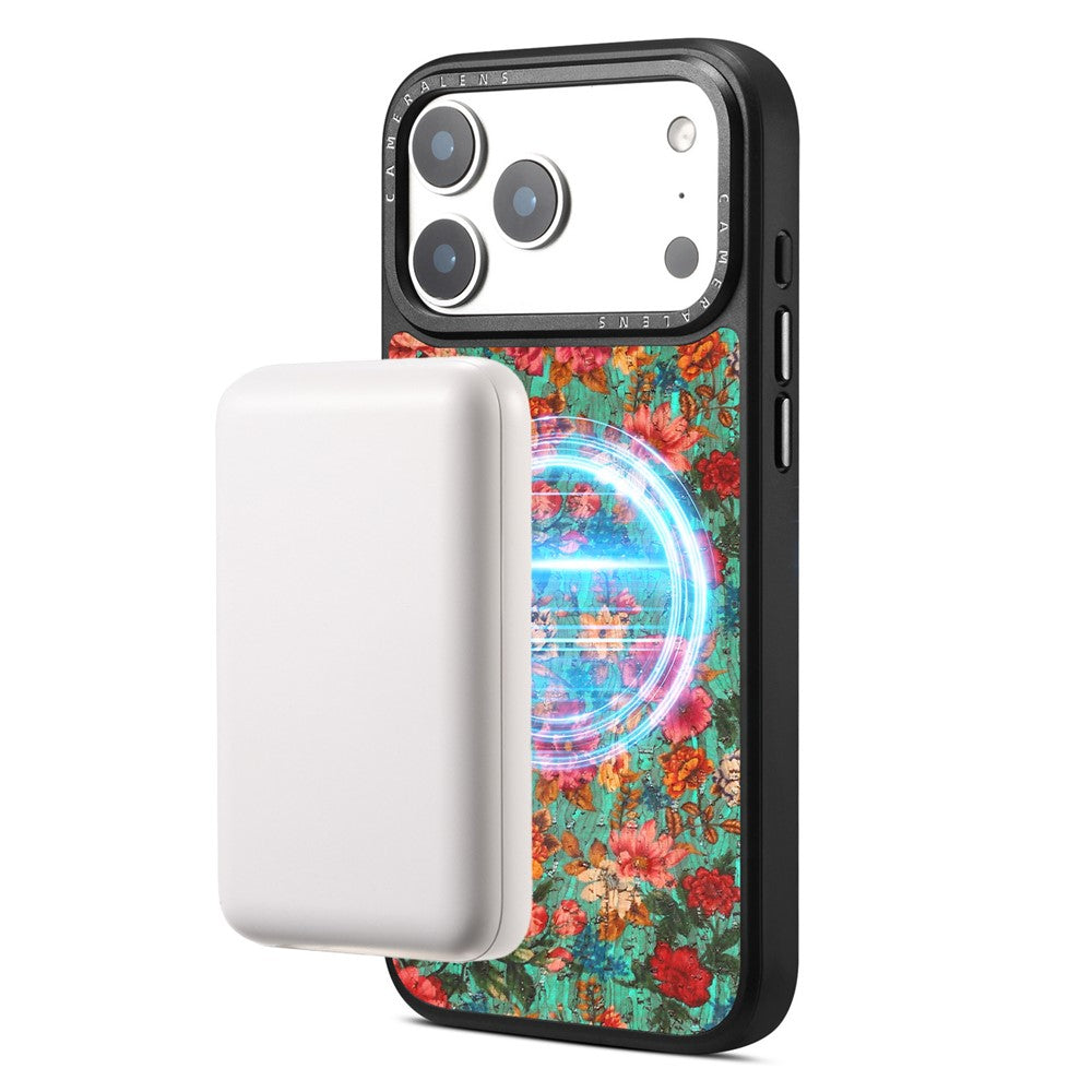 For iPhone 17 Pro Magnetic Case Floral Pattern PU Leather PC TPU Shockproof Cover