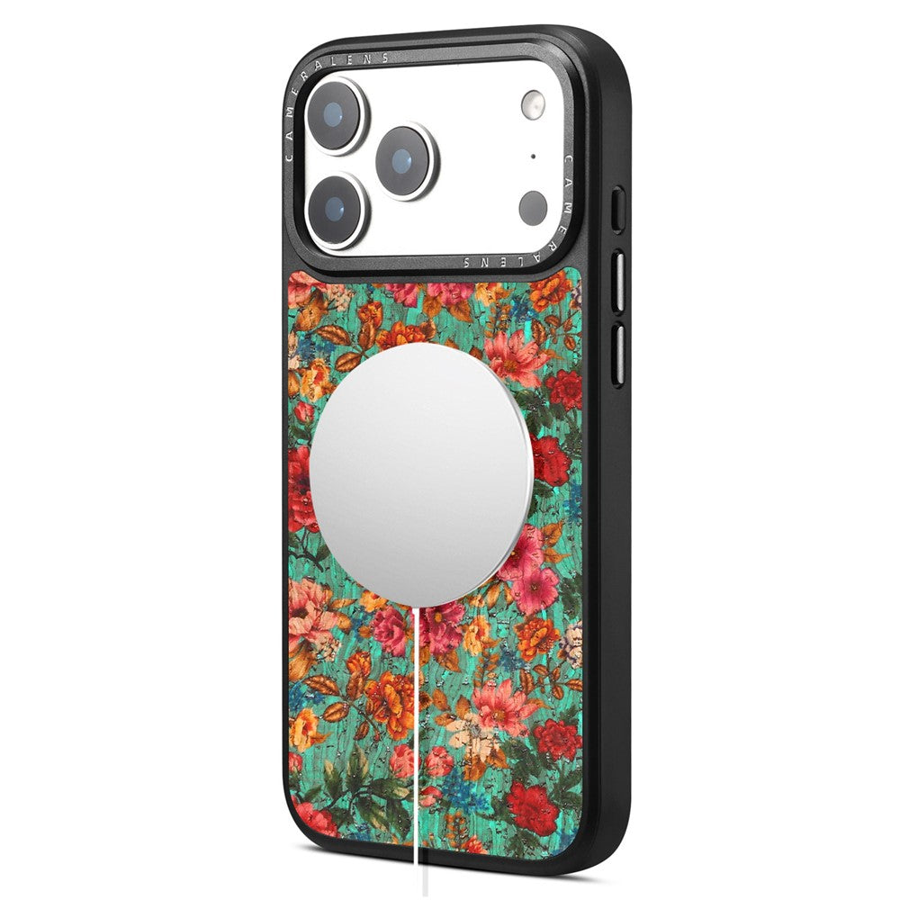 For iPhone 17 Pro Magnetic Case Floral Pattern PU Leather PC TPU Shockproof Cover