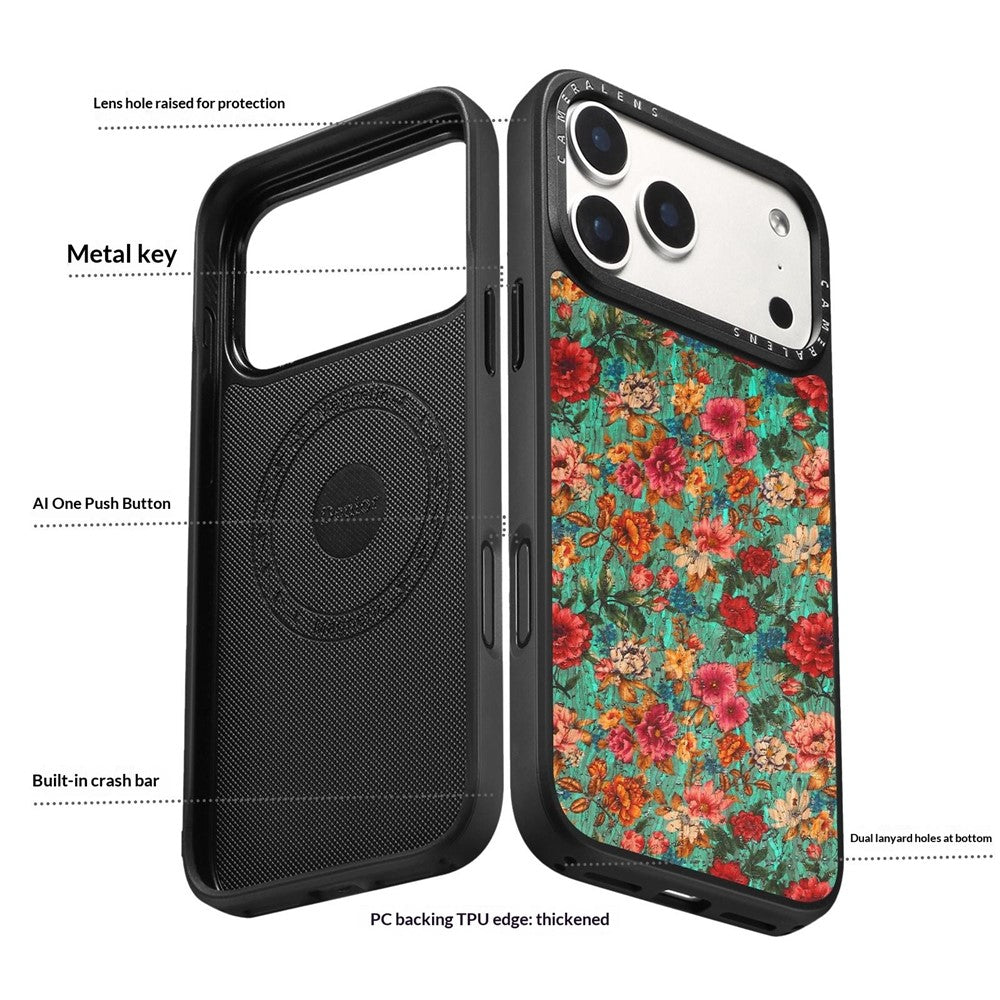 For iPhone 17 Pro Magnetic Case Floral Pattern PU Leather PC TPU Shockproof Cover