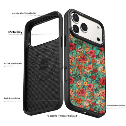 For iPhone 17 Pro Magnetic Case Floral Pattern PU Leather PC TPU Shockproof Cover