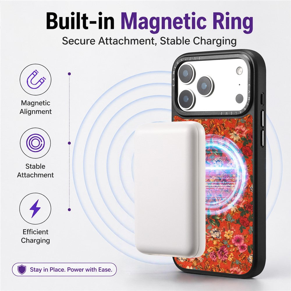 For iPhone 17 Pro Magnetic Case Floral Pattern PU Leather PC TPU Shockproof Cover