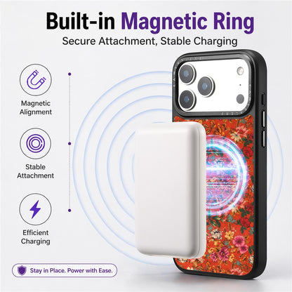 For iPhone 17 Pro Magnetic Case Floral Pattern PU Leather PC TPU Shockproof Cover